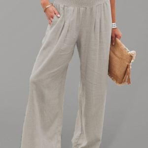 Women's casual wide-leg slub cotton loose trousers