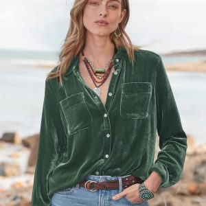 Long-sleeved all-match velvet and golden velvet top with loose base lining