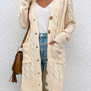 Long Twist Sweater New Arrival Button Straight Pocket Cardigan