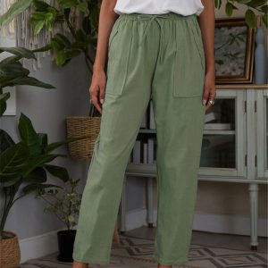 Women's Pocket Elastic Waist Cotton Linen Lounge Pants