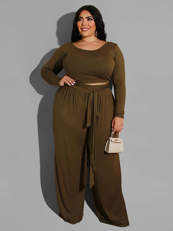 Women's plus size solid color knitted casual two-piece set - Image 5