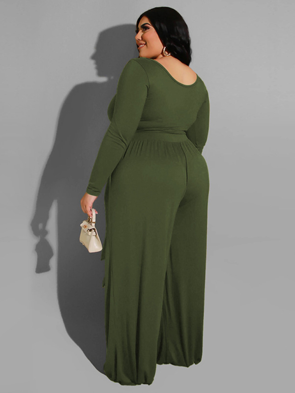 Women's plus size solid color knitted casual two-piece set - Image 7