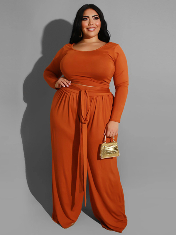 Women's plus size solid color knitted casual two-piece set - Image 3
