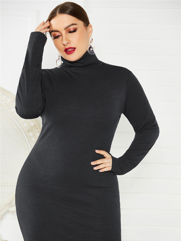 Women's Plus Size Solid Color Knit Turtleneck Long Sleeve Dress - Image 5