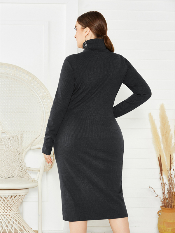 Women's Plus Size Solid Color Knit Turtleneck Long Sleeve Dress - Image 22
