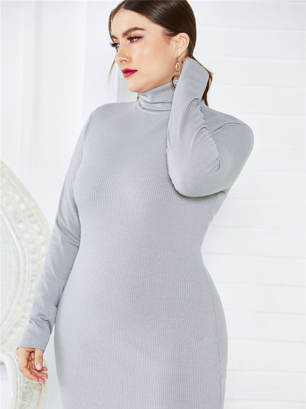 Women's Plus Size Solid Color Knit Turtleneck Long Sleeve Dress - Image 14