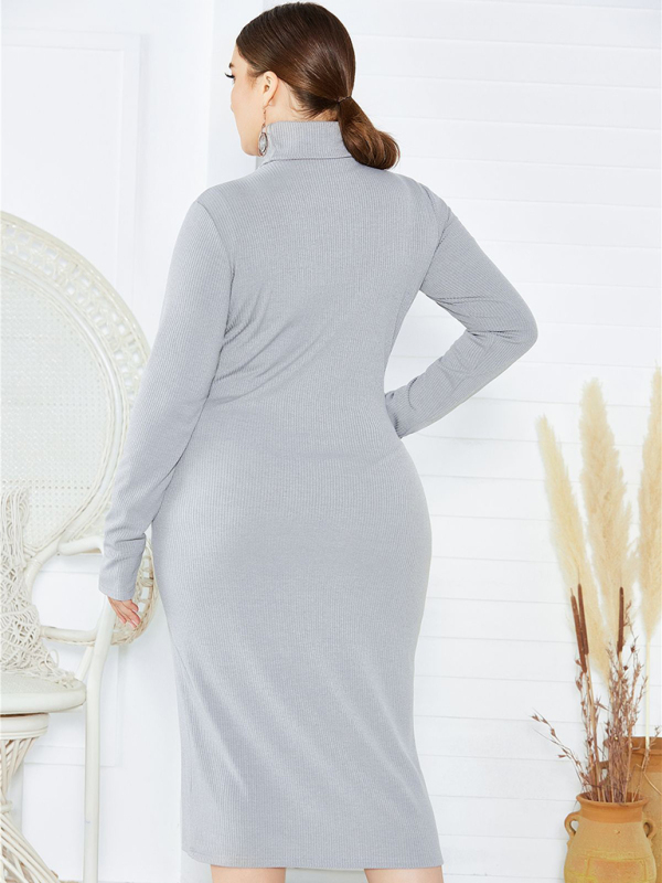 Women's Plus Size Solid Color Knit Turtleneck Long Sleeve Dress - Image 15