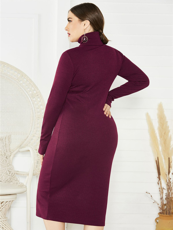 Women's Plus Size Solid Color Knit Turtleneck Long Sleeve Dress - Image 17