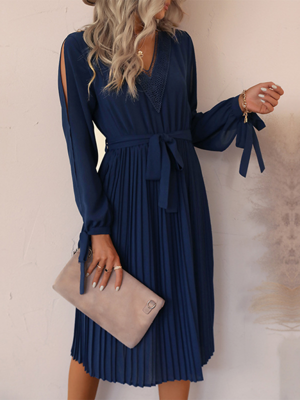 Women's woven V-neck hollow-out long-sleeved dress - Image 5