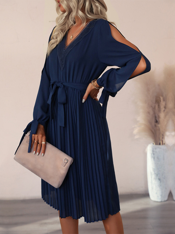 Women's woven V-neck hollow-out long-sleeved dress - Image 2