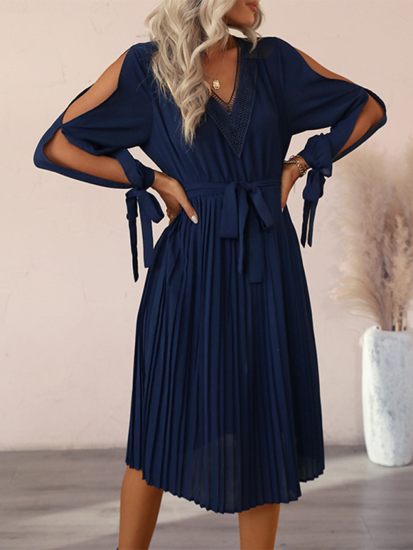 Women's woven V-neck hollow-out long-sleeved dress - Image 4