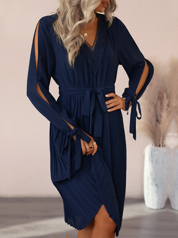 Women's woven V-neck hollow-out long-sleeved dress - Image 3