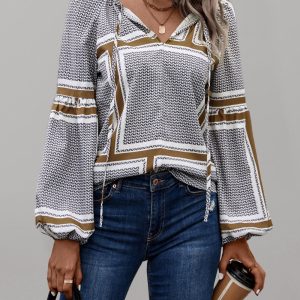 Women's Fashion Balloon Sleeve Printed Shirt