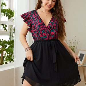 Plus Size Women's Daily Casual Holiday Print V Neck Loose Dress