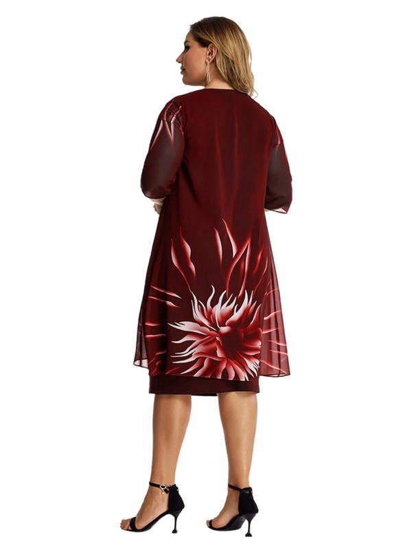 Plus size elegant temperament women's knitted lace cape dress - Image 4