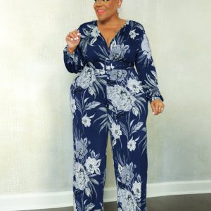 Large size fresh and sweet women's jumpsuit with belt