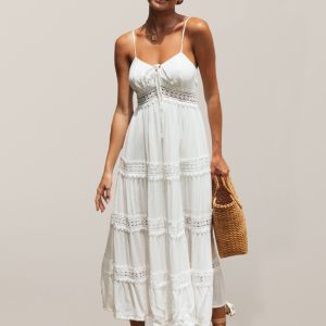 Women's bohemian paneled lace midi dress