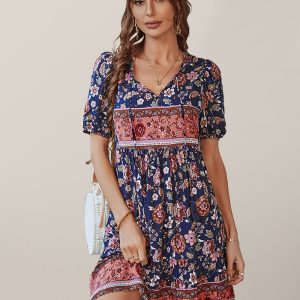 Women Boho Floral V-Neck Summer Dress