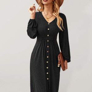 Waist slimming A-line skirt V-neck elastic elastic sexy dress