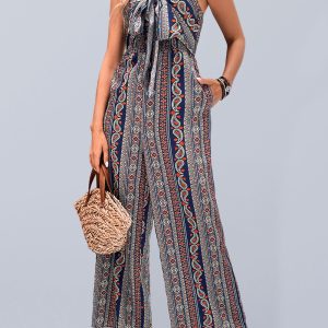 Women's bohemian ethnic print jumpsuit