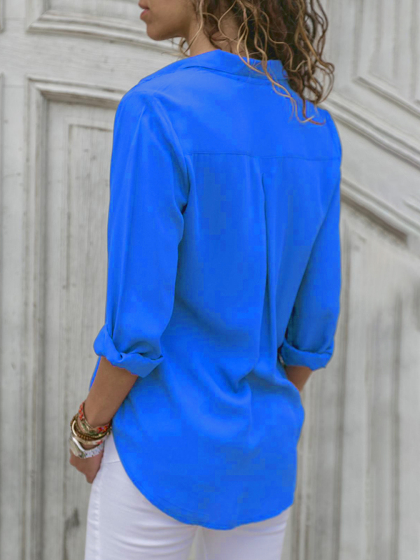 Chic Lapel Collar Self Design Polyester Women's Blouse - Image 11