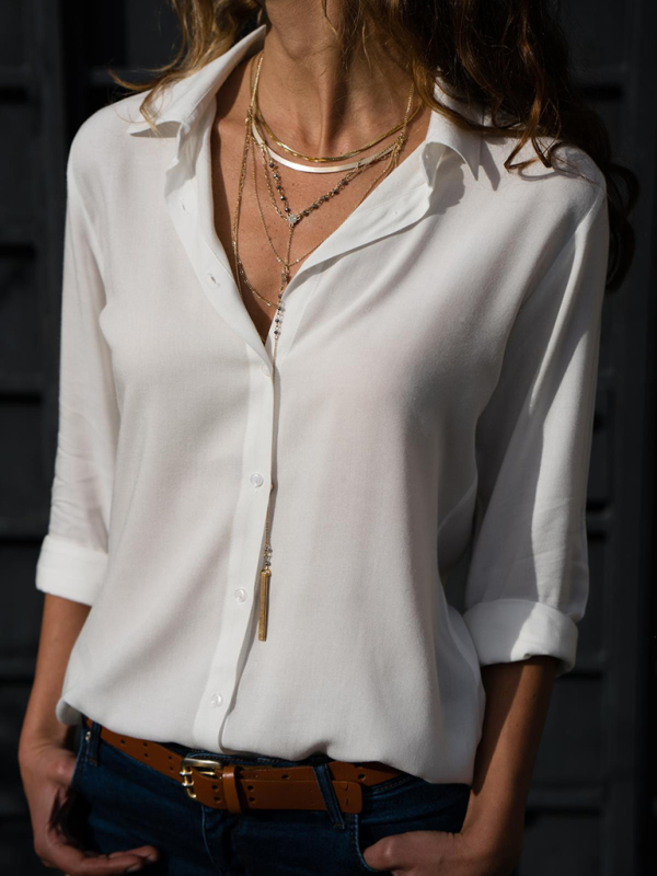Chic Lapel Collar Self Design Polyester Women's Blouse - Image 15