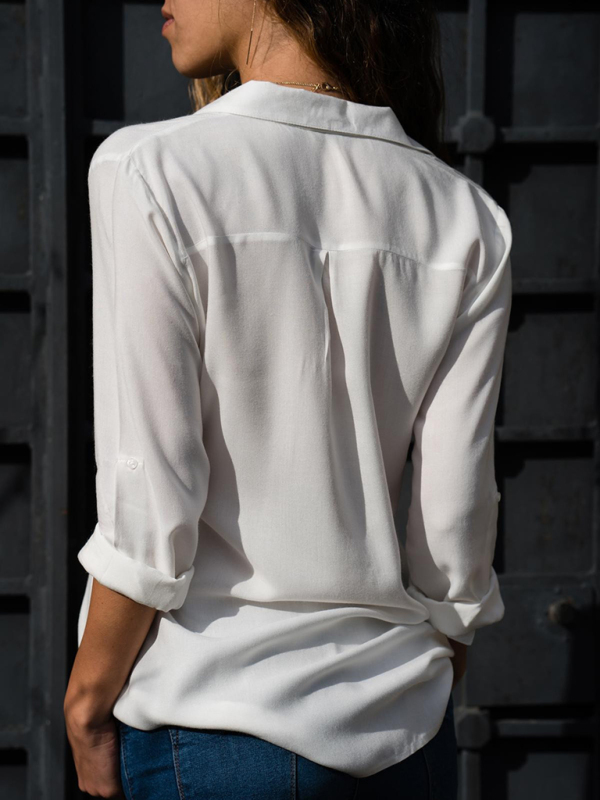 Chic Lapel Collar Self Design Polyester Women's Blouse - Image 7