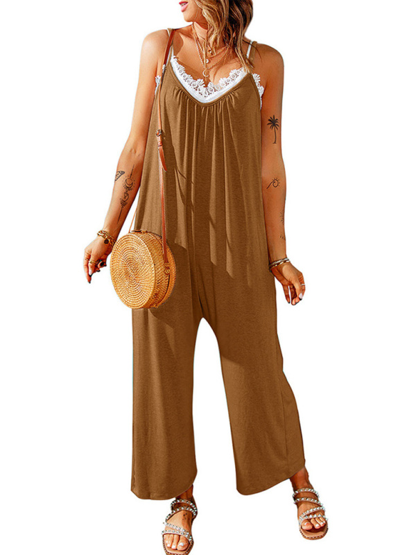 Women's casual suspenders jumpsuit loose simple wide-leg jumpsuit - Image 4