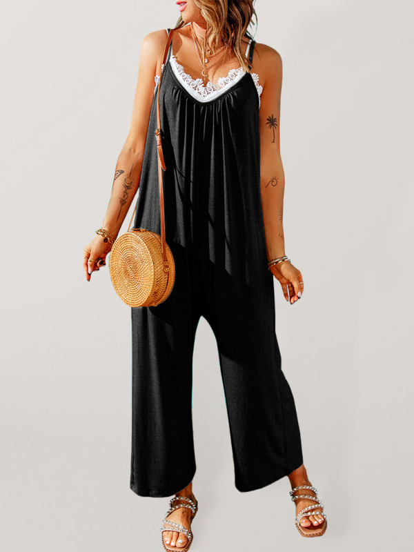 Women's casual suspenders jumpsuit loose simple wide-leg jumpsuit - Image 12