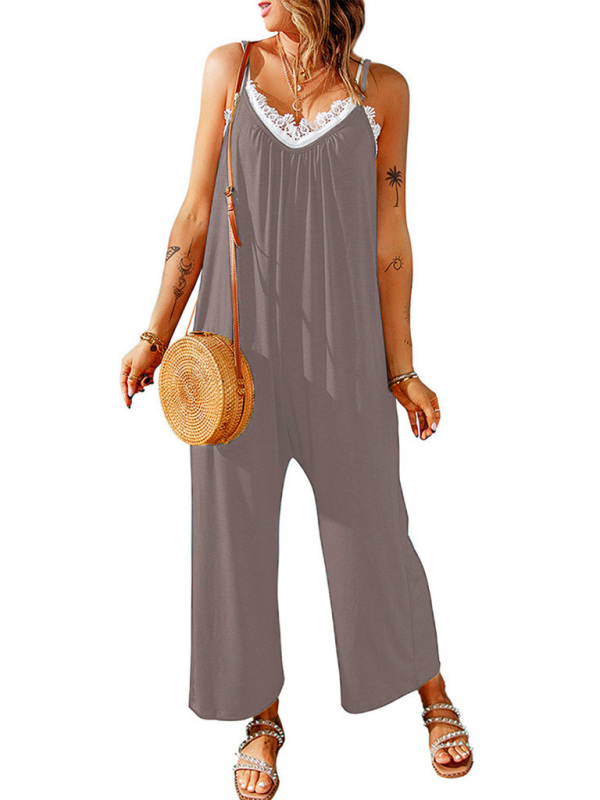 Women's casual suspenders jumpsuit loose simple wide-leg jumpsuit - Image 3
