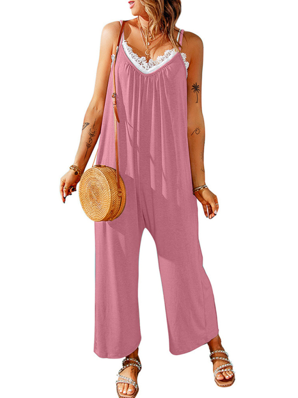 Women's casual suspenders jumpsuit loose simple wide-leg jumpsuit - Image 7