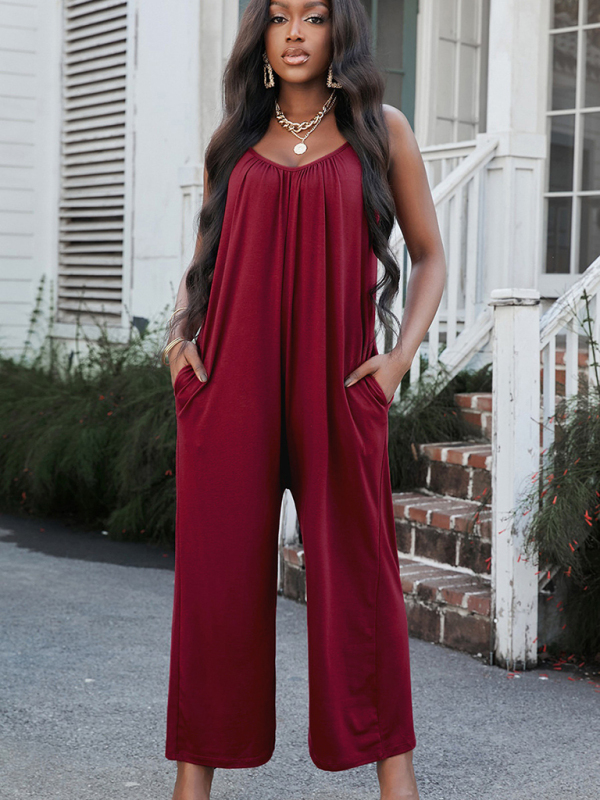 Women's casual suspenders jumpsuit loose simple wide-leg jumpsuit - Image 21