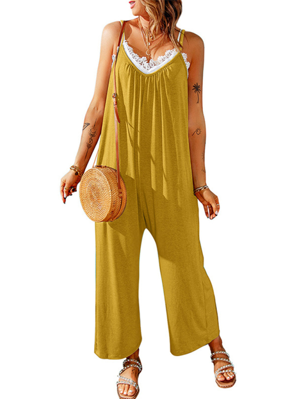 Women's casual suspenders jumpsuit loose simple wide-leg jumpsuit - Image 9