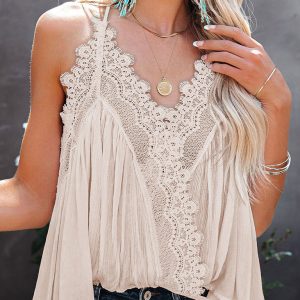 Women's woven cotton lace V-neck camisole top