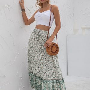 Women's New Arrival High Waist Printed Breasted Button Slit Skirt