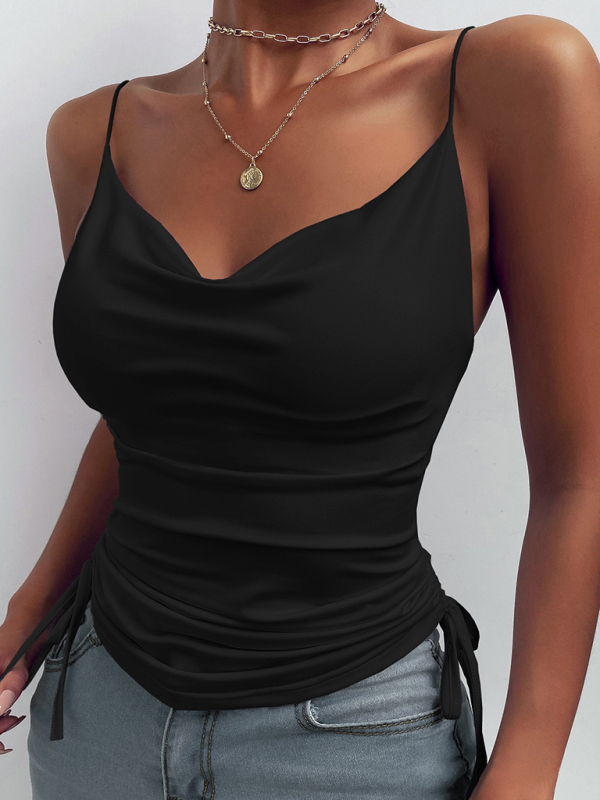 Fashion women's solid color deep V-neck camisole tight drawstring open back small vest - Image 4