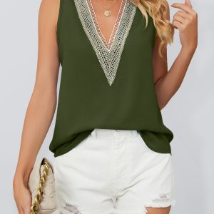 Women's Solid Color Chiffon Loose V Neck Sleeveless Tank Top