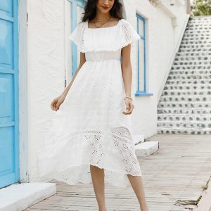 Women's Solid Color Lace Off Shoulder Long Dress