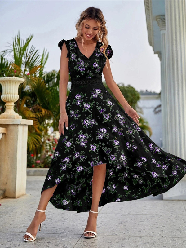 Women's Printed Sleeveless Swing Skirt Lace Waist Dress - Image 9