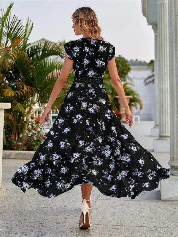 Women's Printed Sleeveless Swing Skirt Lace Waist Dress - Image 7