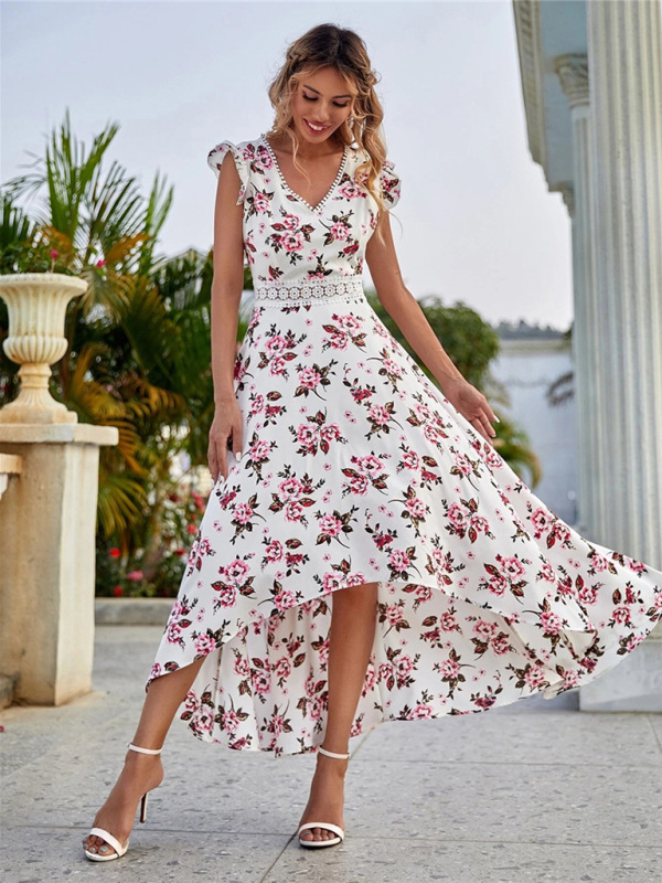 Women's Printed Sleeveless Swing Skirt Lace Waist Dress - Image 4
