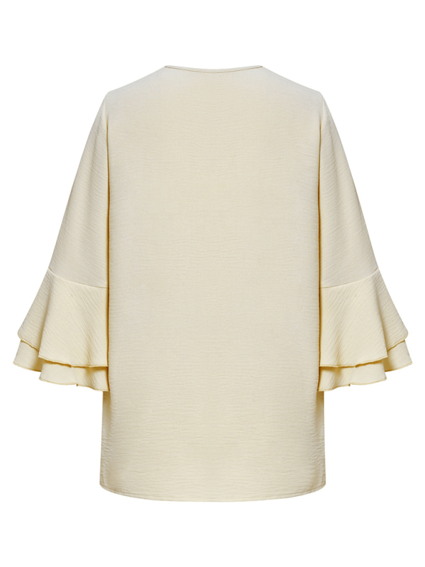 New foreign trade solid color loose V-neck lotus leaf sleeve top women's clothing - Image 10