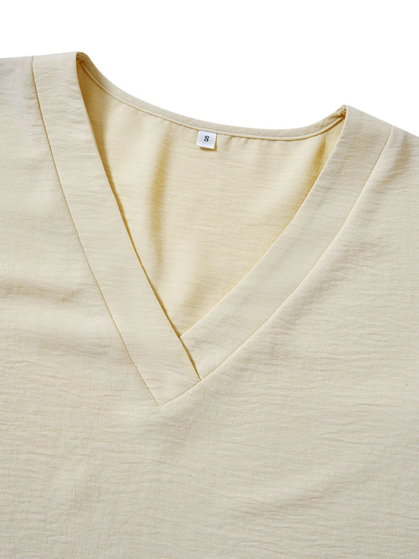 New foreign trade solid color loose V-neck lotus leaf sleeve top women's clothing - Image 11