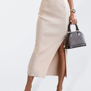 Women's Solid Color Button Slit Midi Skirt