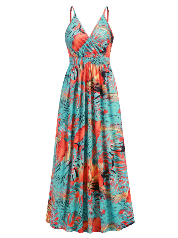 Bohemian Printed Long Dress Sexy V Neck Sling Dress - Image 4