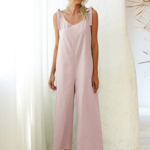 Women's Woven Strap Loose Casual Straight Overalls