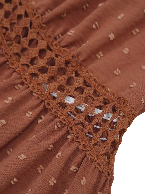 Women's Lace Stitching V-neck Solid Color Ruffle Sleeve Dress - Image 8