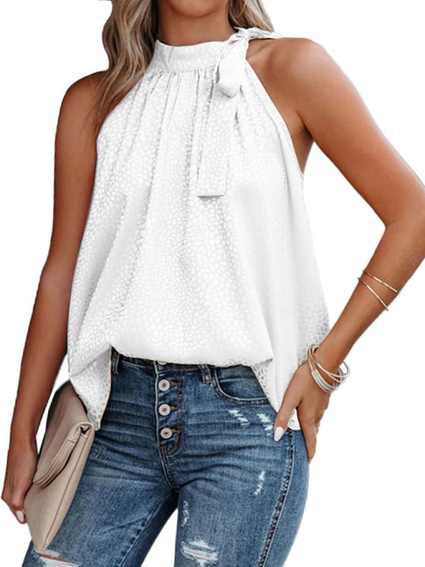 Women's Woven Halter Neck Bow Leopard Print Sleeveless Tank Top - Image 2