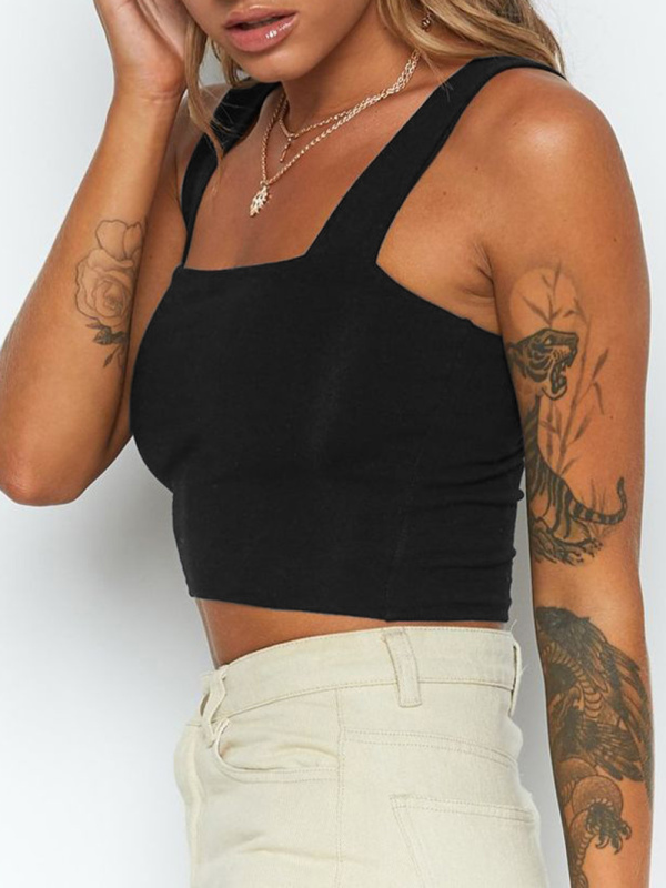 Women's Knitted Slim Casual All-Match Open Navel Square Neck Vest - Image 3