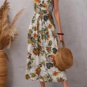 New holiday style skirt women's fashion print sleeveless dress